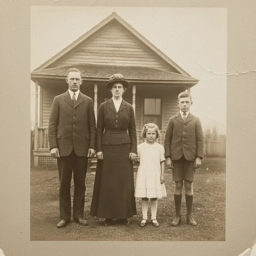 Vintage family photo restored with sharper facial details after