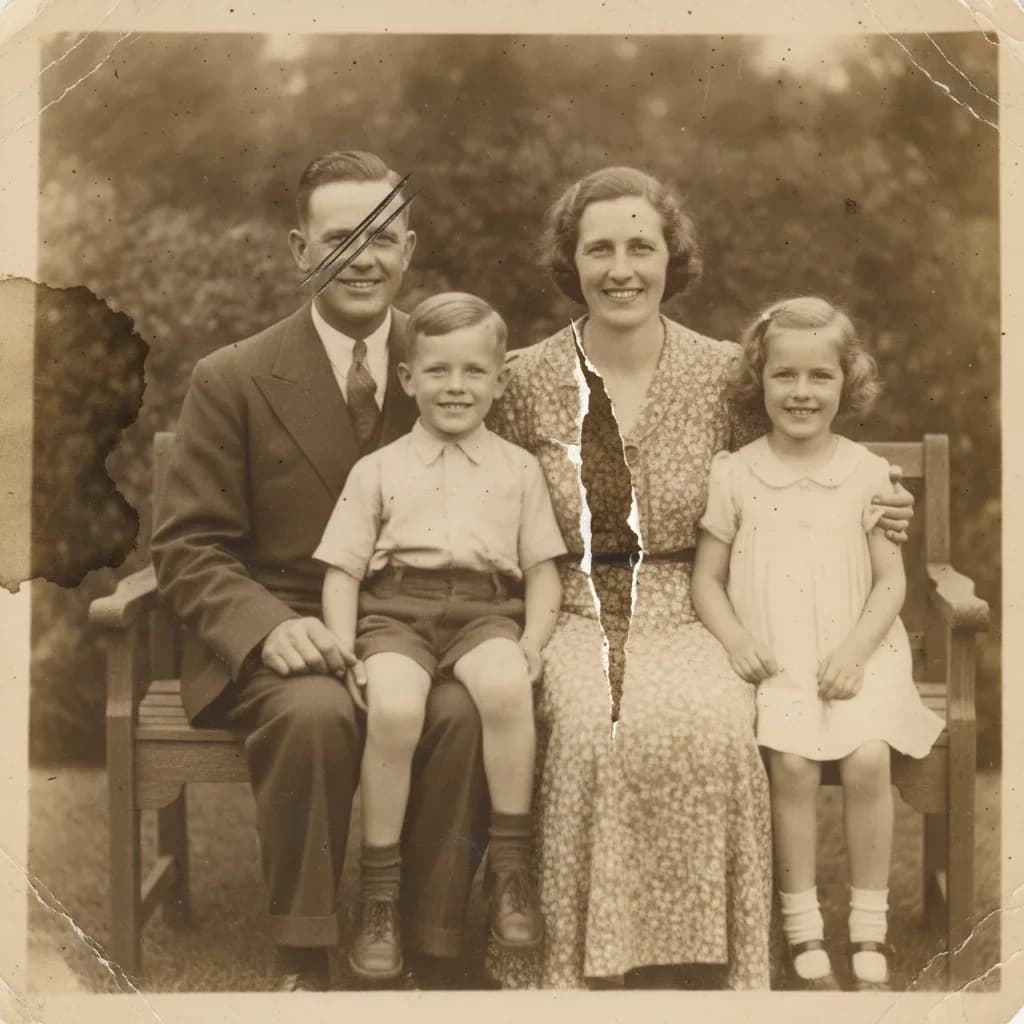 Before and after of an aged portrait with tears removed before