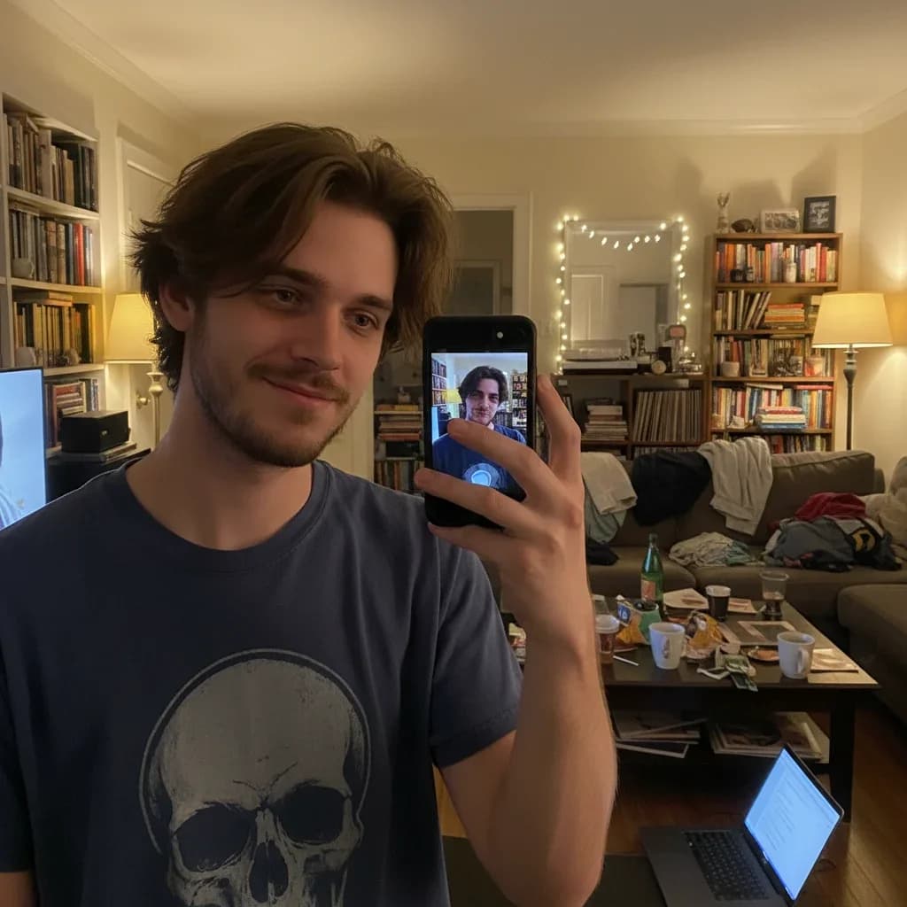 AI headshot placed on a branded gradient background before